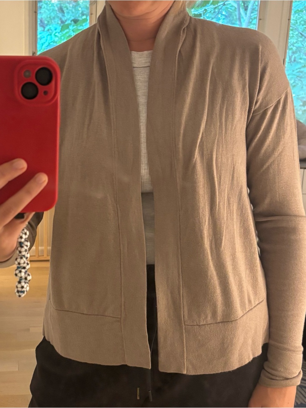 Women's Open-Front Taupe Cardigan Sweater